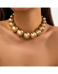 Punk Style Exaggerated Fashion Wholesale Big Beads Women Choker Necklace - Golden