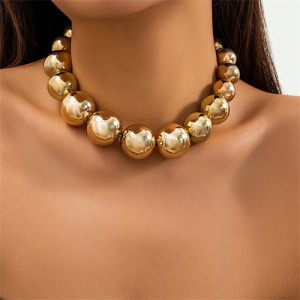 Punk Style Exaggerated Fashion Wholesale Big Beads Women Choker Necklace - Golden