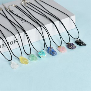 (8 Colors Available) 1 Piece Wholesale Healing Crystal Original Irregular Energy Stone Pendant Necklace