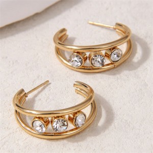 Shining Hiphop Fashion Golden Semi-hoop Wholesale Women Stainless Steel Stud Earrings