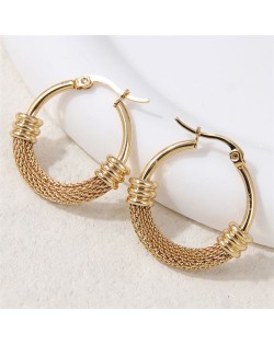 Hiphop High Fashion Golden Hoop Wholesale Women Stainless Steel Huggie Earrings