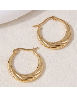 U.S. High Fashion Golden Floral Engraving Hoop Wholesale Women Stainless Steel Huggie Earrings