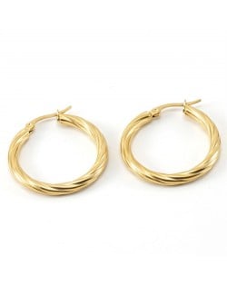 U.S. High Fashion Golden Floral Engraving Hoop Wholesale Women Stainless Steel Huggie Earrings