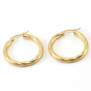 U.S. High Fashion Golden Floral Engraving Hoop Wholesale Women Stainless Steel Huggie Earrings