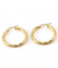 U.S. High Fashion Golden Floral Engraving Hoop Wholesale Women Stainless Steel Huggie Earrings