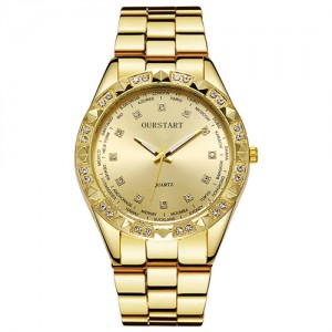 Simple Business Style Classic Rhinestone Decorated Stainless Steel Chain Wholesale Fashion Man Watch - Golden
