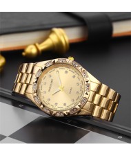 Simple Business Style Classic Rhinestone Decorated Stainless Steel Chain Wholesale Fashion Man Watch - Golden