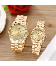 Simple Business Style Classic Rhinestone Decorated Stainless Steel Chain Wholesale Fashion Man Watch - Golden