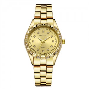 Simple Business Style Classic Rhinestone Decorated Stainless Steel Chain Wholesale Fashion Women Watch - Golden