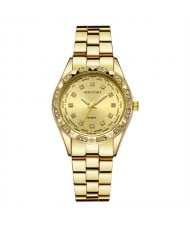 Simple Business Style Classic Rhinestone Decorated Stainless Steel Chain Wholesale Fashion Women Watch - Golden