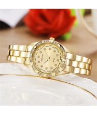 Simple Business Style Classic Rhinestone Decorated Stainless Steel Chain Wholesale Fashion Women Watch - Golden