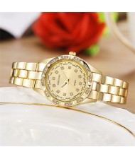 Simple Business Style Classic Rhinestone Decorated Stainless Steel Chain Wholesale Fashion Women Watch - Golden