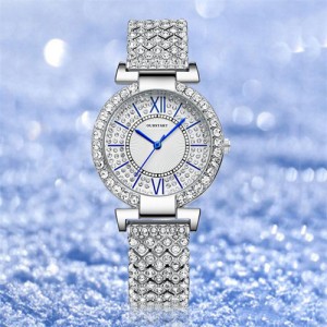 Glaring Full Rhinestone Blue Hour Hand Alloy Brecelet Style Wholesale Fashion Women Watch