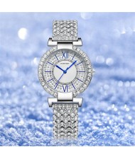 Glaring Full Rhinestone Blue Hour Hand Alloy Brecelet Style Wholesale Fashion Women Watch