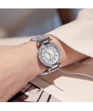 Glaring Full Rhinestone Blue Hour Hand Alloy Brecelet Style Wholesale Fashion Women Watch