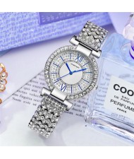 Glaring Full Rhinestone Blue Hour Hand Alloy Brecelet Style Wholesale Fashion Women Watch