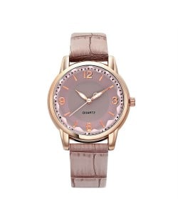 Creative Gradient Color Arabic Numerals Index Fashion Design Women Wrist Watch - Khaki