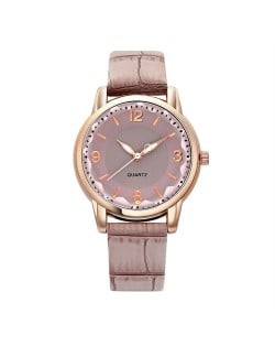 Creative Gradient Color Arabic Numerals Index Fashion Design Women Wrist Watch - Khaki