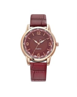 Creative Gradient Color Arabic Numerals Index Fashion Design Women Wholesale Wrist Watch - Wine Red