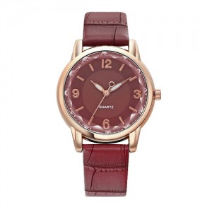 Creative Gradient Color Arabic Numerals Index Fashion Design Women Wholesale Wrist Watch - Wine Red