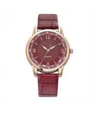 Creative Gradient Color Arabic Numerals Index Fashion Design Women Wholesale Wrist Watch - Wine Red