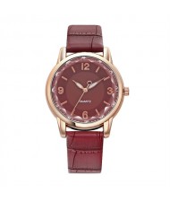 Creative Gradient Color Arabic Numerals Index Fashion Design Women Wholesale Wrist Watch - Wine Red