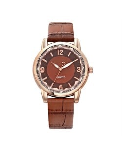 Creative Gradient Color Arabic Numerals Index Fashion Design Women Wholesale Wrist Watch - Brown