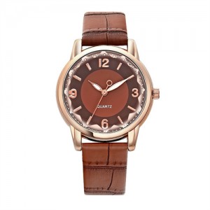 Creative Gradient Color Arabic Numerals Index Fashion Design Women Wholesale Wrist Watch - Brown