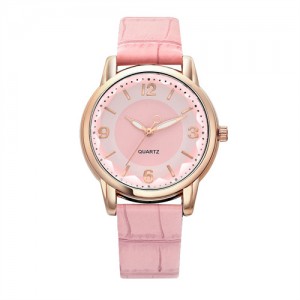Creative Gradient Color Arabic Numerals Index Fashion Design Women Wholesale Wrist Watch - Pink