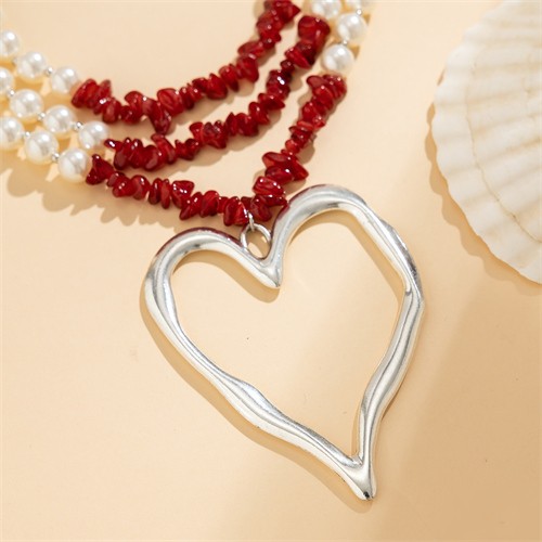 Vintage Style Big Heart Pendant Wholesale Fashion Pearl Red