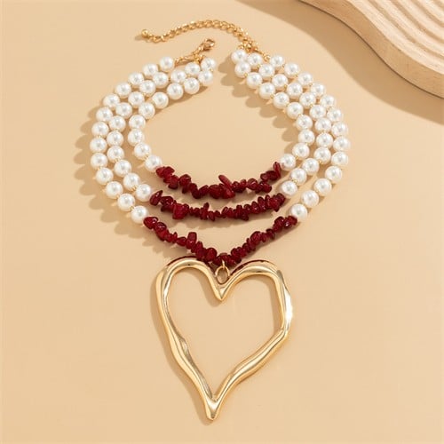 Vintage Style Big Heart Pendant Wholesale Fashion Pearl Red Stone ...