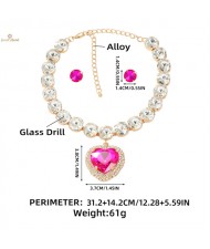 French Style Peach Heart Pendant Full Rhinestone Wholesale Fashion Women Necklace Earrings Jewelry Set for Party - Rose