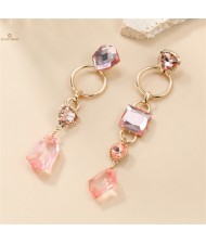 High Fashion Geometric Shape Design Acrylic Wholesale Women Dangle Costume Earrings - Pink