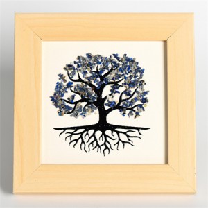 Natural Healing Crystal Energy Stones Lapis Lazuli Crushed Stones Life Tree Photo Frame Tabletop Decoration