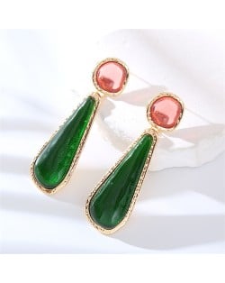 High Fashion Water Drop Dangle Resin Vintage Style Wholesale Women Costume Earrings - Green with Pink