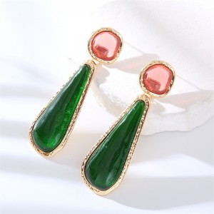 High Fashion Water Drop Dangle Resin Vintage Style Wholesale Women Costume Earrings - Green with Pink