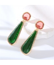 High Fashion Water Drop Dangle Resin Vintage Style Wholesale Women Costume Earrings - Green with Pink