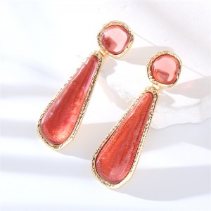 High Fashion Water Drop Dangle Resin Vintage Style Wholesale Women Costume Earrings - Red