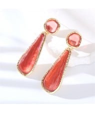 High Fashion Water Drop Dangle Resin Vintage Style Wholesale Women Costume Earrings - Red
