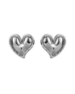 Vintage Style Polish Alloy Peach Heart Ear Studs Wholesale Fashion Women Costume Earrings - Silver