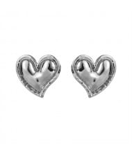 Vintage Style Polish Alloy Peach Heart Ear Studs Wholesale Fashion Women Costume Earrings - Silver