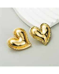 Vintage Style Polish Alloy Peach Heart Ear Studs Wholesale Fashion Women Costume Earrings - Golden