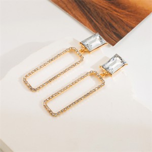 Popular Frennch Style Geometric Rectangle Rhinestone Surounded Wholesale Fashion Women Costume Earrings
