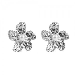 Fashion Frennch Style Elegant Pearl Alloy Flower Wholesale Women Costume Earrings - Silver
