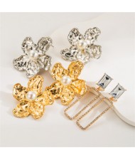 Fashion Frennch Style Elegant Pearl Alloy Flower Wholesale Women Costume Earrings - Silver