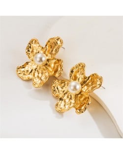 Fashion Frennch Style Elegant Pearl Alloy Flower Wholesale Women Costume Earrings - Golden