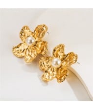 Fashion Frennch Style Elegant Pearl Alloy Flower Wholesale Women Costume Earrings - Golden