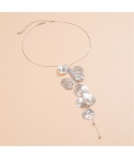 Sweet Cool Style Ginkgo Leaves Long Pendant Wholesale Fashion Women Choker Necklace - Silver
