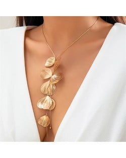 Sweet Cool Style Ginkgo Leaves Long Pendant Wholesale Fashion Women Choker Necklace - Golden