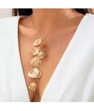 Sweet Cool Style Ginkgo Leaves Long Pendant Wholesale Fashion Women Choker Necklace - Golden